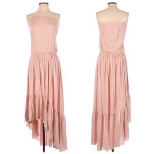 Blue Life Planet Blue Strapless Midi Tube Dress Pink Ruffle Drawstring Waist